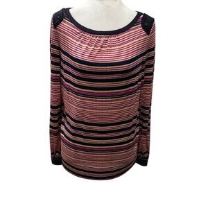 Tory Burch Pink, Navy & Cream Striped Long-Sleeve Boatneck Top